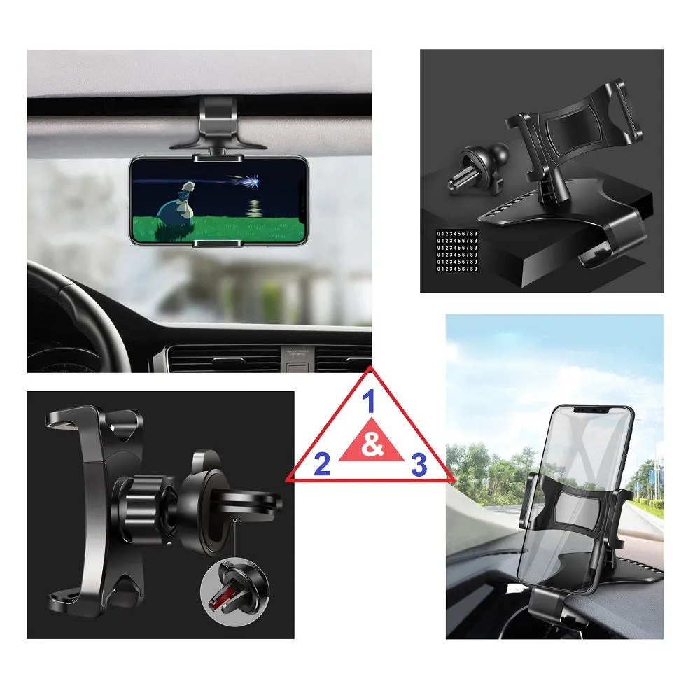 3 in 1 Car GPS Smartphone Holder: Dashboard / Visor Clamp   AC Grid Clip for Telefunken Business TB - Black