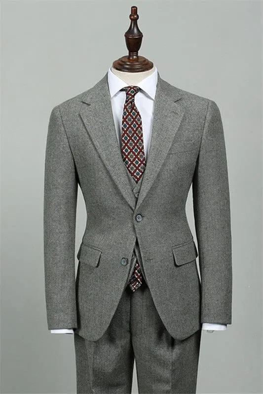 Gray Three Pieces Slim Fit Men Suits Notched Lapel Formal Business Men Suits Blazer Vest Pants